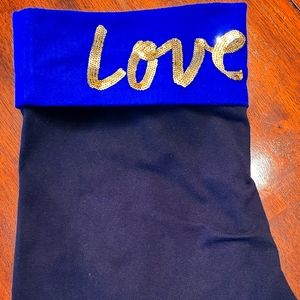 Victoria Secret Love Pink Yoga Capri. Sz. large Black w/ blue, sequin lettering